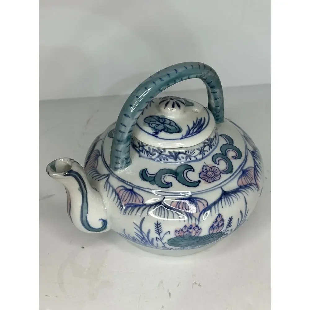 Vintage Chinese Multi Color Floral Lotus Porcelain Teapot Mini Decorative 5